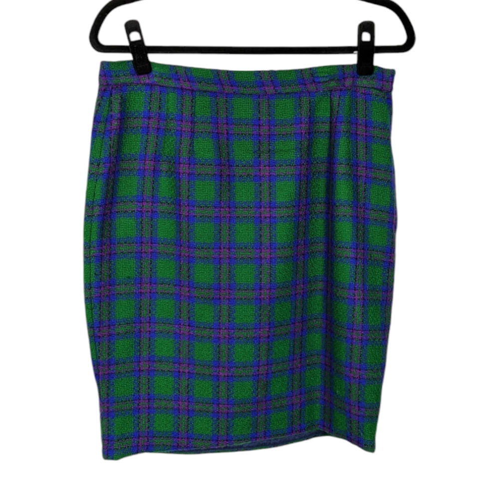 Valentino Boutique Vintage Green Purple and Fuscia Chequered Skirt